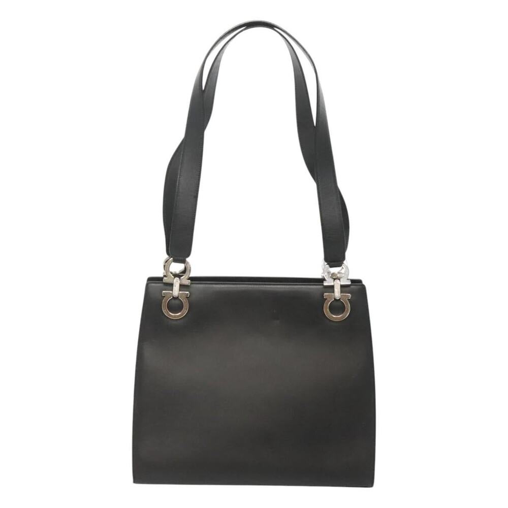 Salvatore Ferragamo Leather Gancini Shoulder Bag Black